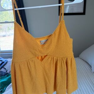 Urban Outfitters Mustard Textured Smocked Peplum Cami